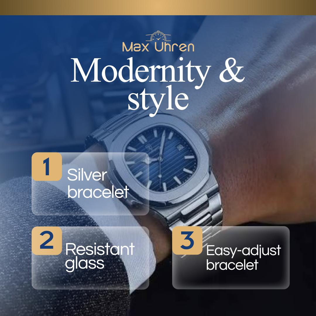 Poedagar Luxury Silver Watch - FREE Smart Wallet + Box + Size Adjuster